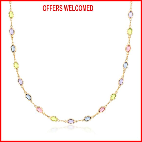 Jewelry - 18K Gold Plated Oval Crystal Pendant Necklace for Women